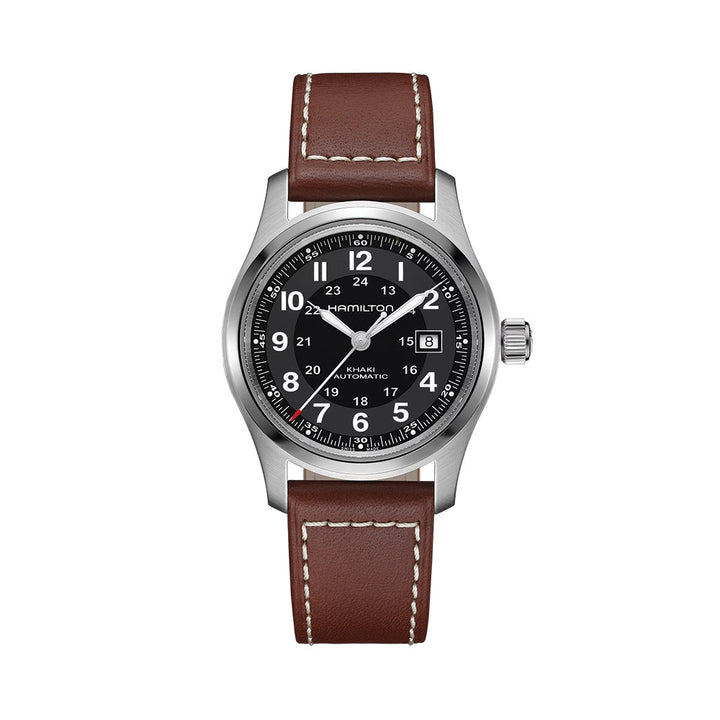 Khaki Field Auto 42mm - Black on Leather Strap