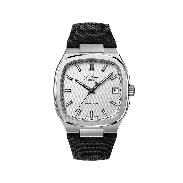 Seventies "Stereo Panel" 39mm - Silver on Rubber Strap