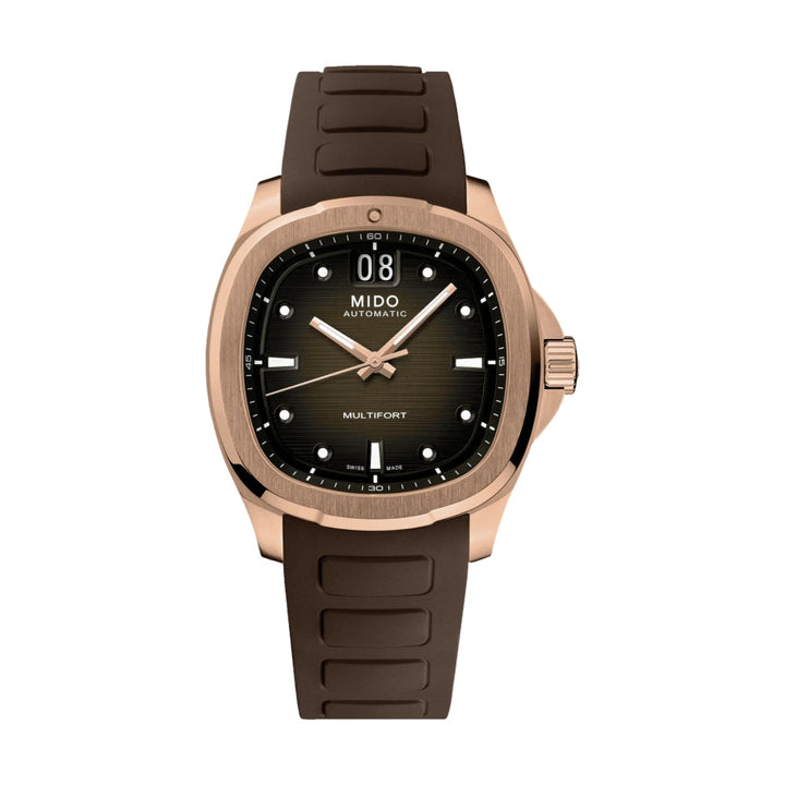 Multifort TV Big Date Rose Gold-Tone 40mm - Brown on Rubber Strap